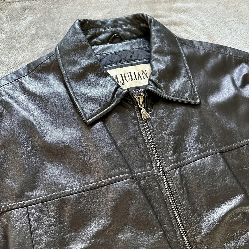 Vintage M JULIAN WILSONS Leather Jacket Mens XL Black Y2K Quilted Lined Zip